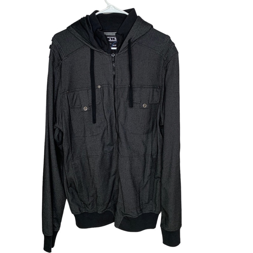 Jack Mens Full zip Hooded Bomber jacket large Gray Black